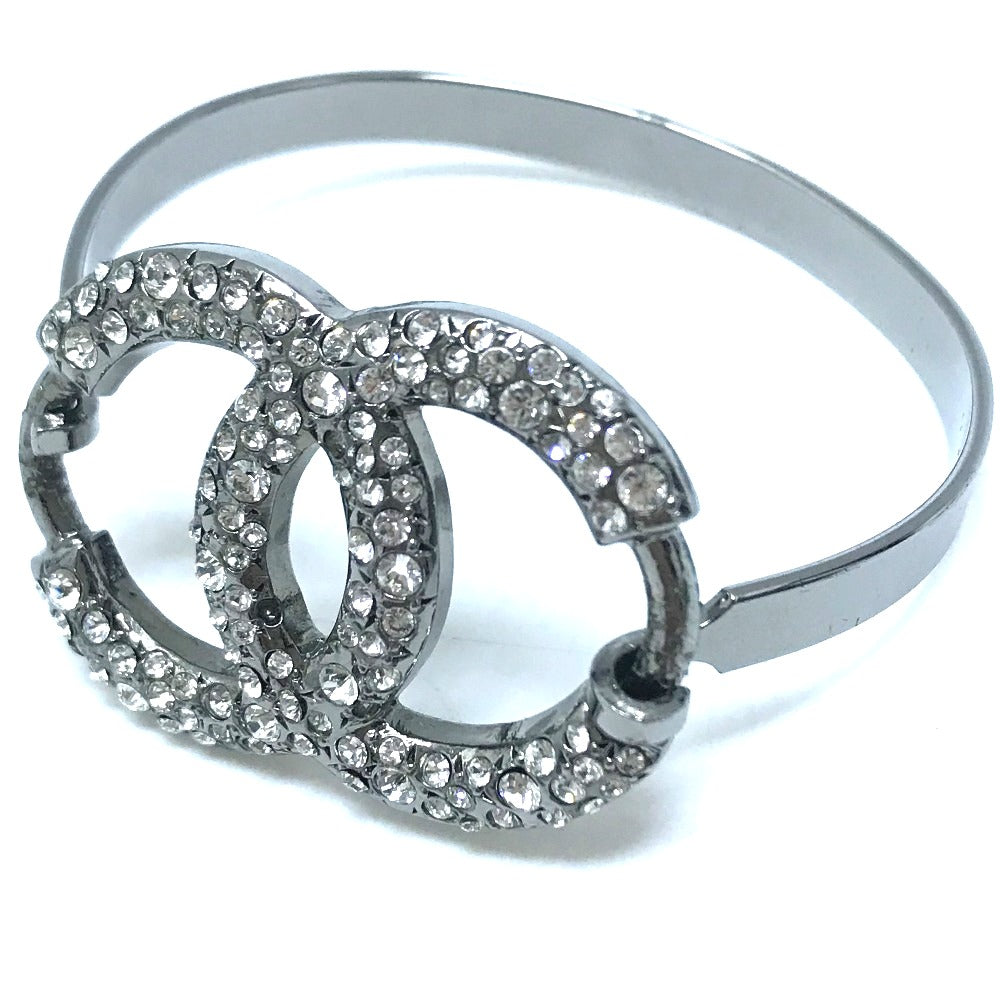 CHANEL Accessories Coco Mark CC Rhinestone 04A Bracelet, Metal, Women's, Silver