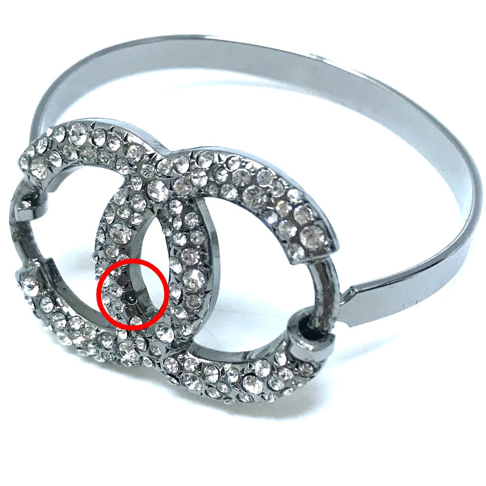CHANEL Accessories Coco Mark CC Rhinestone 04A Bracelet, Metal, Women's, Silver