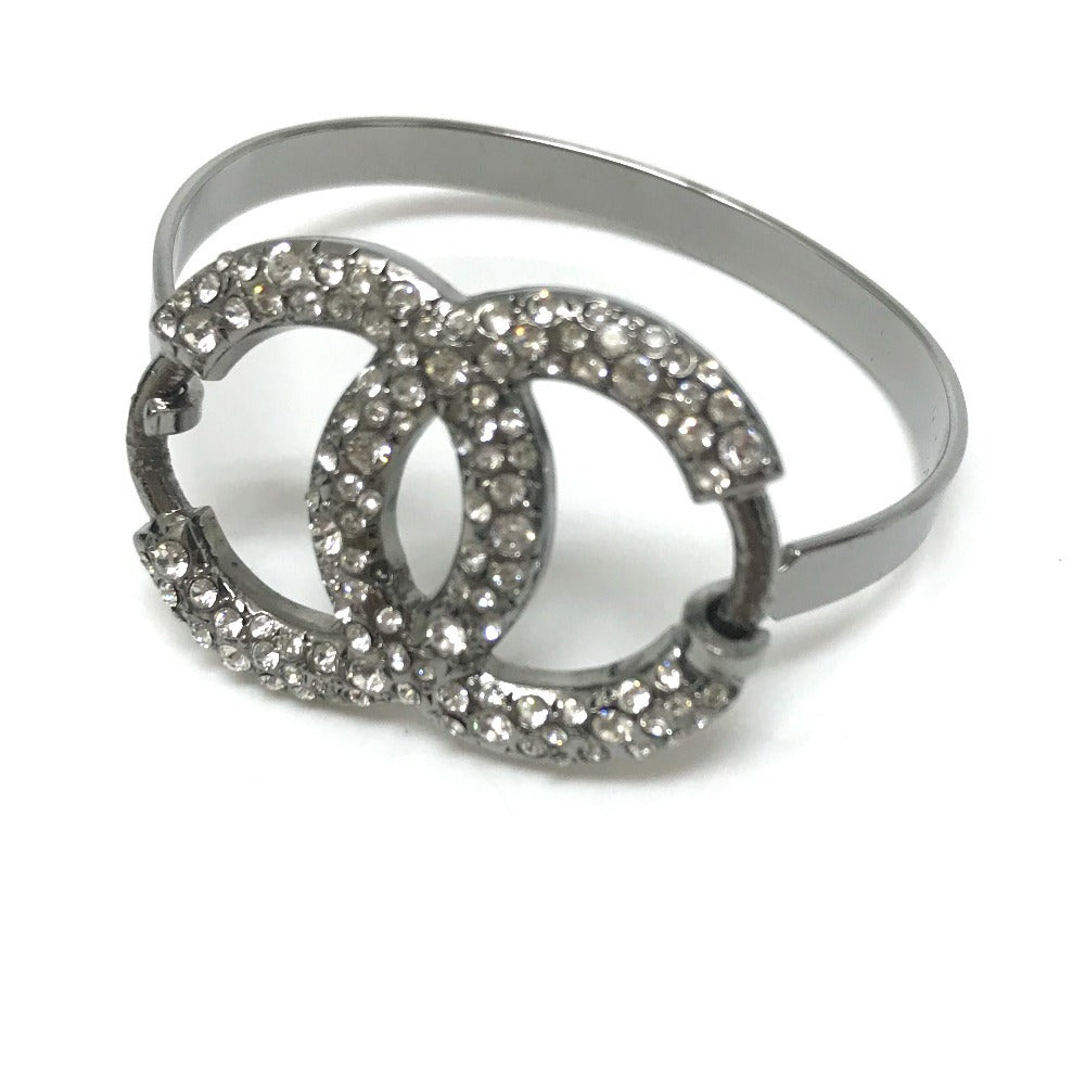 CHANEL Accessories Coco Mark CC Rhinestone 04A Bracelet, Metal, Women's, Silver