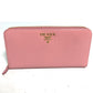 PRADA Logo Long Wallet, Round Zipper, Leather, Women's, Pink