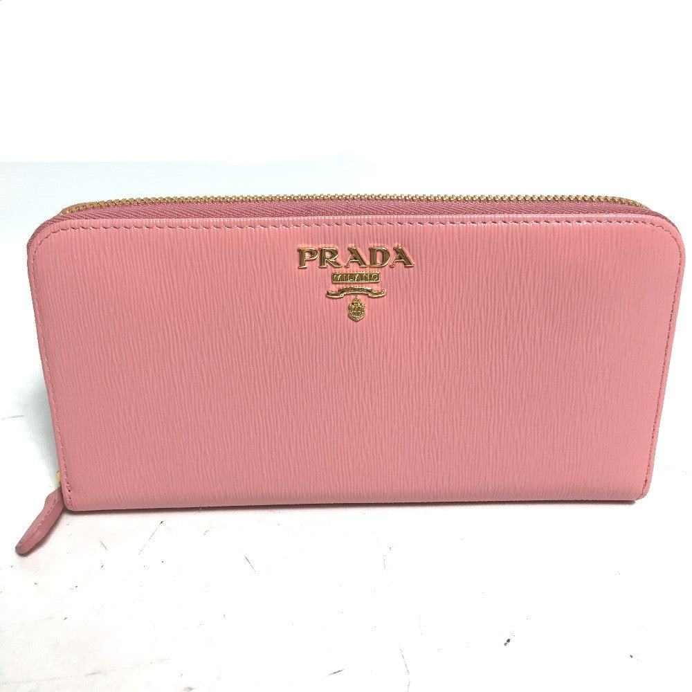 PRADA Logo Long Wallet, Round Zipper, Leather, Women's, Pink