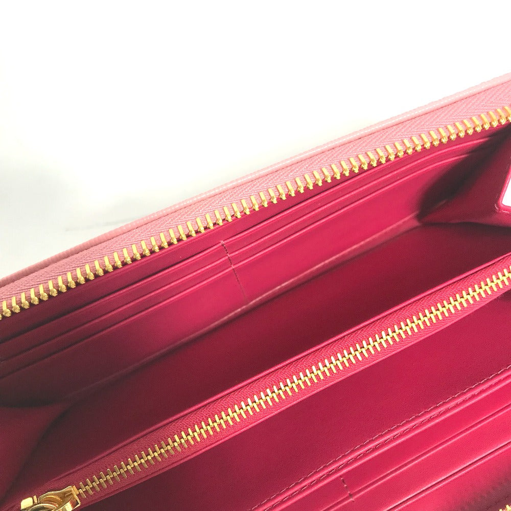 PRADA Logo Long Wallet, Round Zipper, Leather, Women's, Pink