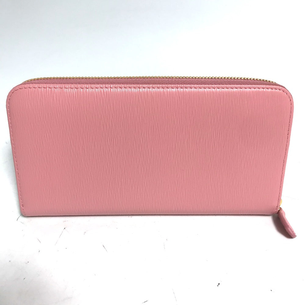 PRADA Logo Long Wallet, Round Zipper, Leather, Women's, Pink