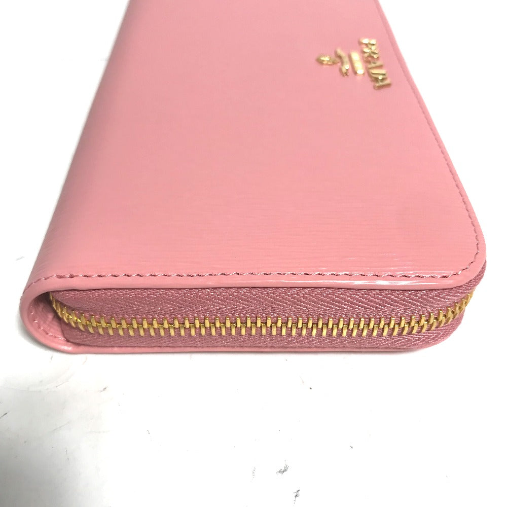 PRADA Logo Long Wallet, Round Zipper, Leather, Women's, Pink