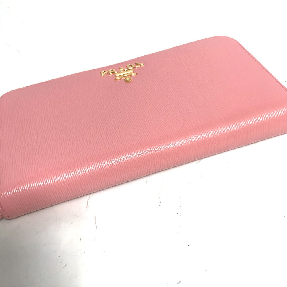 PRADA Logo Long Wallet, Round Zipper, Leather, Women's, Pink