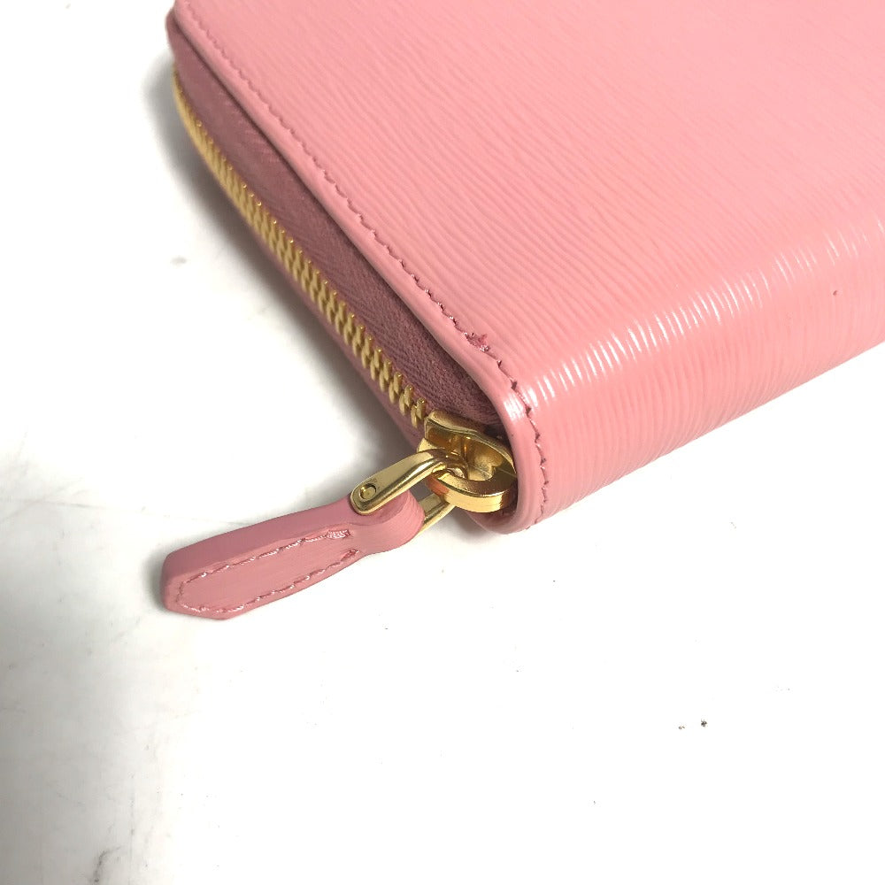 PRADA Logo Long Wallet, Round Zipper, Leather, Women's, Pink