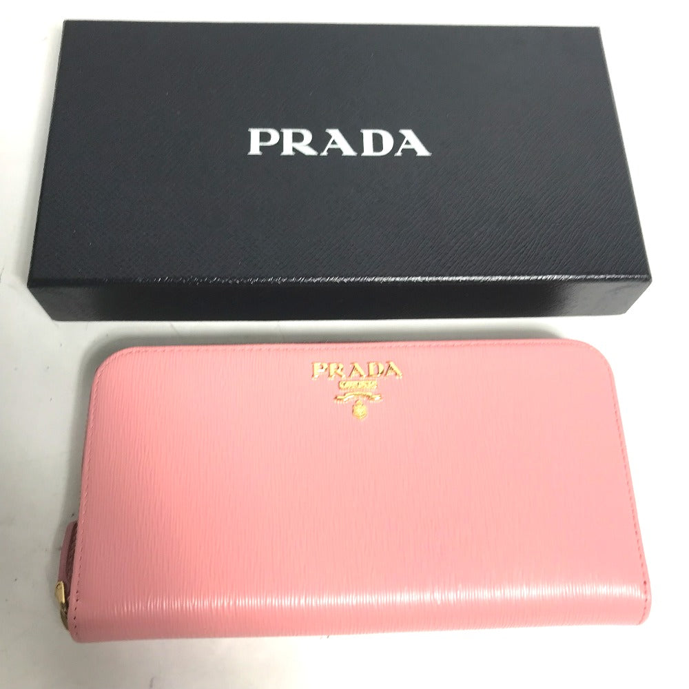 PRADA Logo Long Wallet, Round Zipper, Leather, Women's, Pink