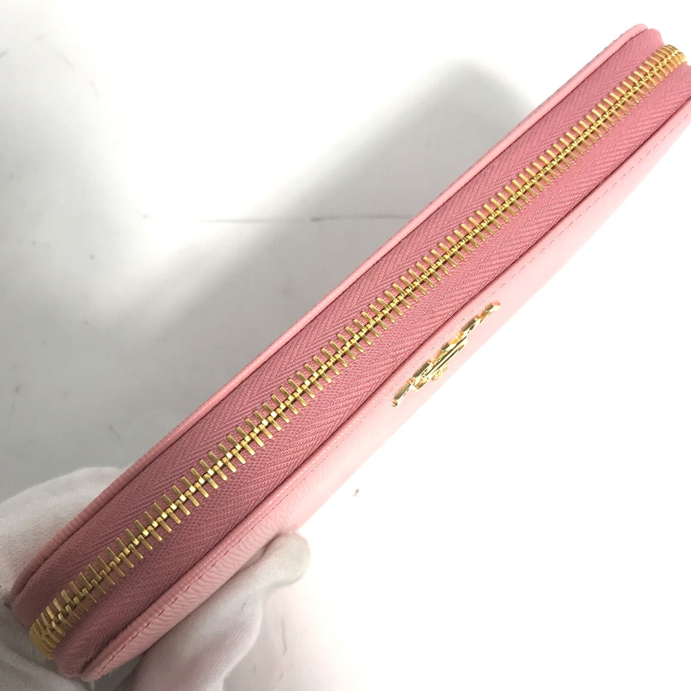PRADA Logo Long Wallet, Round Zipper, Leather, Women's, Pink