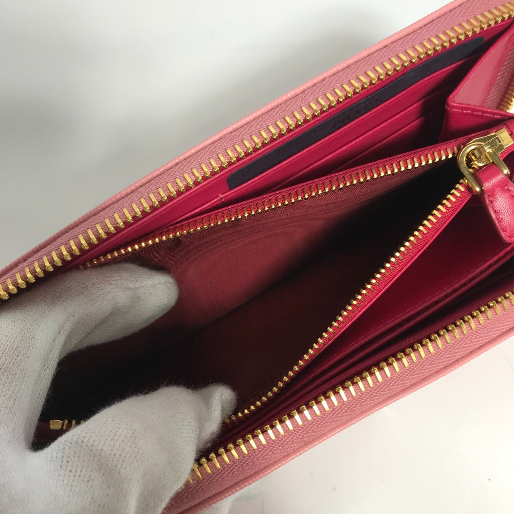 PRADA Logo Long Wallet, Round Zipper, Leather, Women's, Pink
