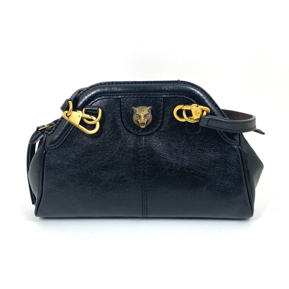 GUCCI 524620 GG Marmont Liber Tiger Cat Head Clutch Bag, Crossbody/Shoulder Bag, Leather, Women's, Black