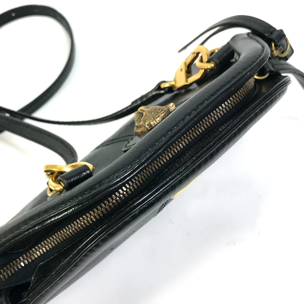 GUCCI 524620 GG Marmont Liber Tiger Cat Head Clutch Bag, Crossbody/Shoulder Bag, Leather, Women's, Black