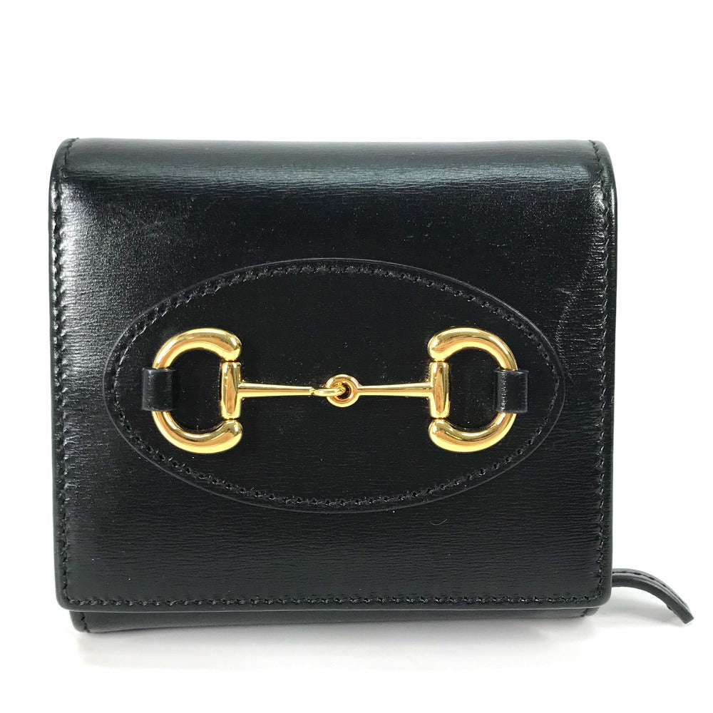 GUCCI 621891 Compact Horsebit Medium Wallet, Bifold Leather, Women's, Black