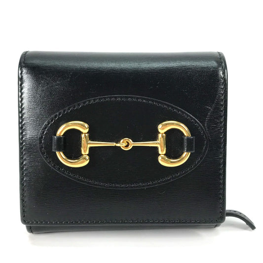 GUCCI 621891 コンパクトウォレット ホースビット ミディアムウォレット 2つ折り財布 レザー レディース ブラック