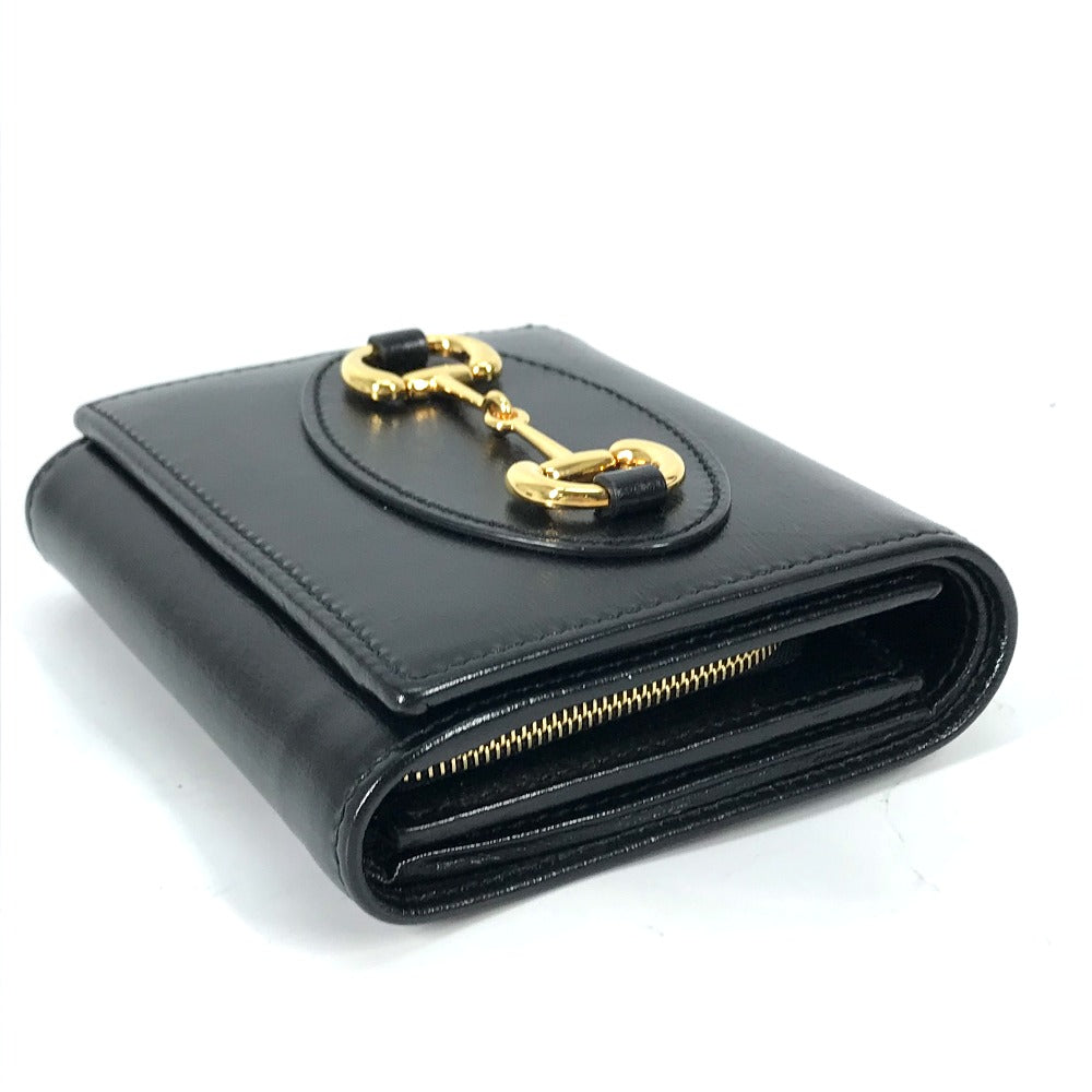 GUCCI 621891 Compact Horsebit Medium Wallet, Bifold Leather, Women's, Black