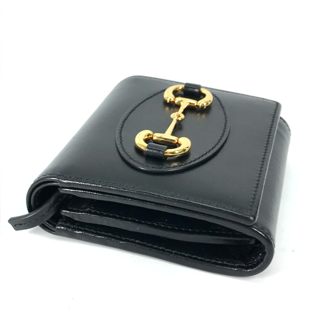 GUCCI 621891 Compact Horsebit Medium Wallet, Bifold Leather, Women's, Black