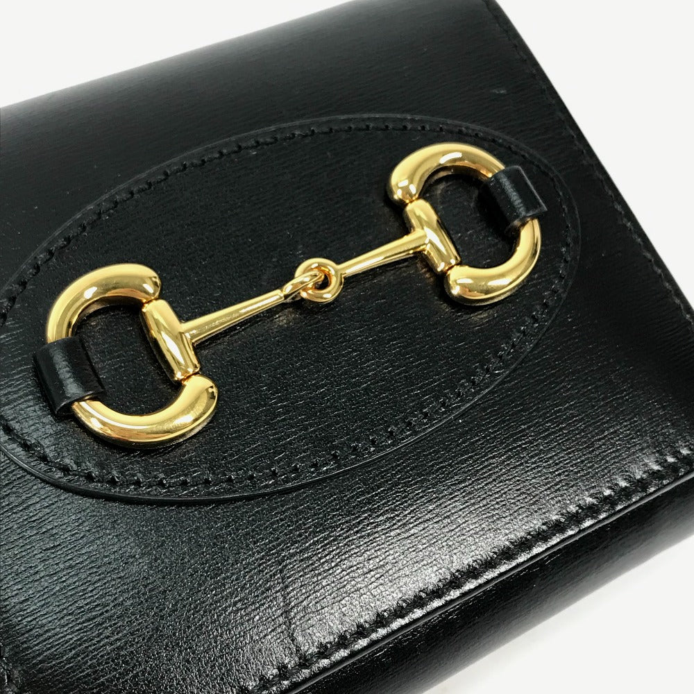 GUCCI 621891 Compact Horsebit Medium Wallet, Bifold Leather, Women's, Black