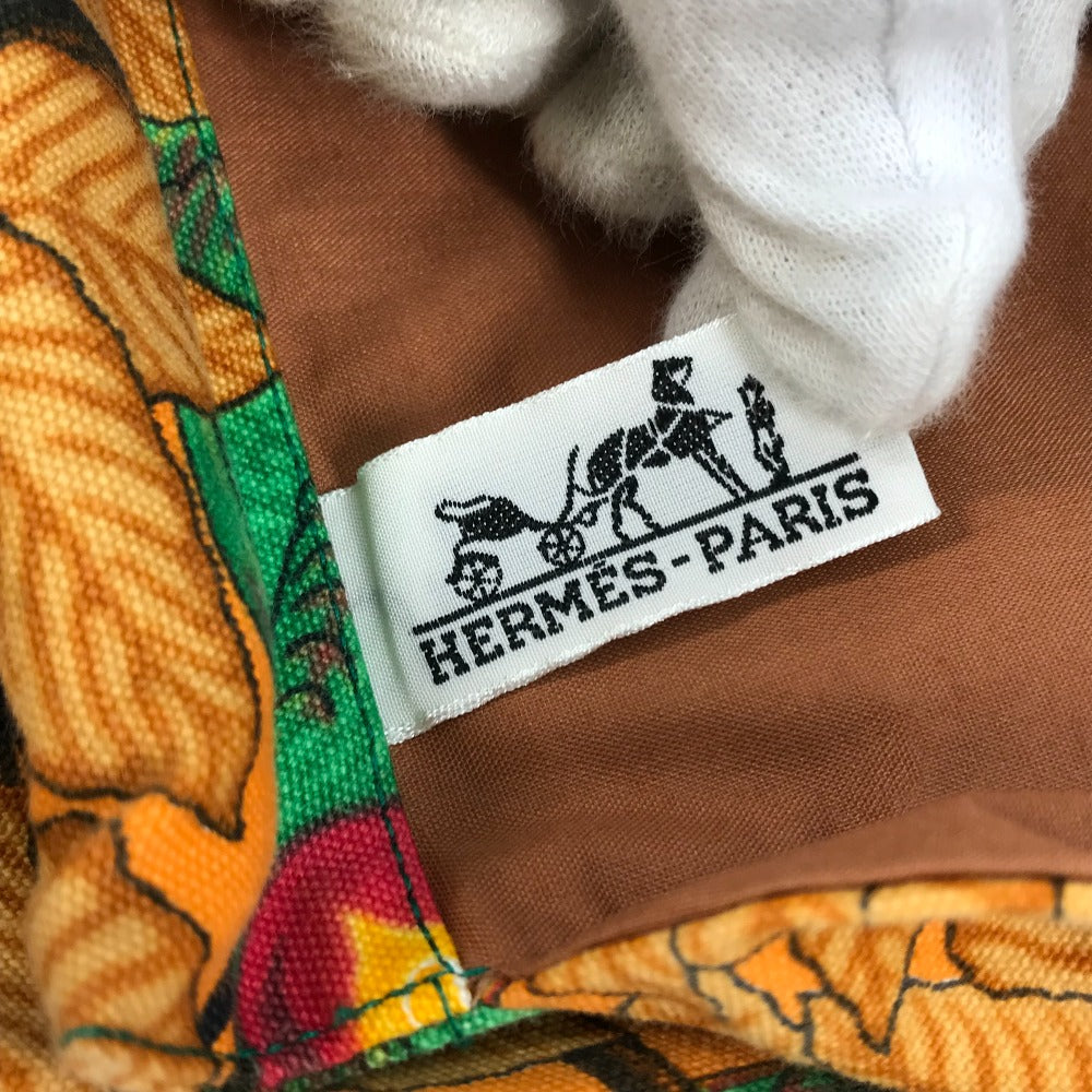 HERMES ラージ ヴィンテージ バードモチーフ 鳥柄 ショルダーバッグ 肩掛け トートバッグ キャンバス レディース オレンジ