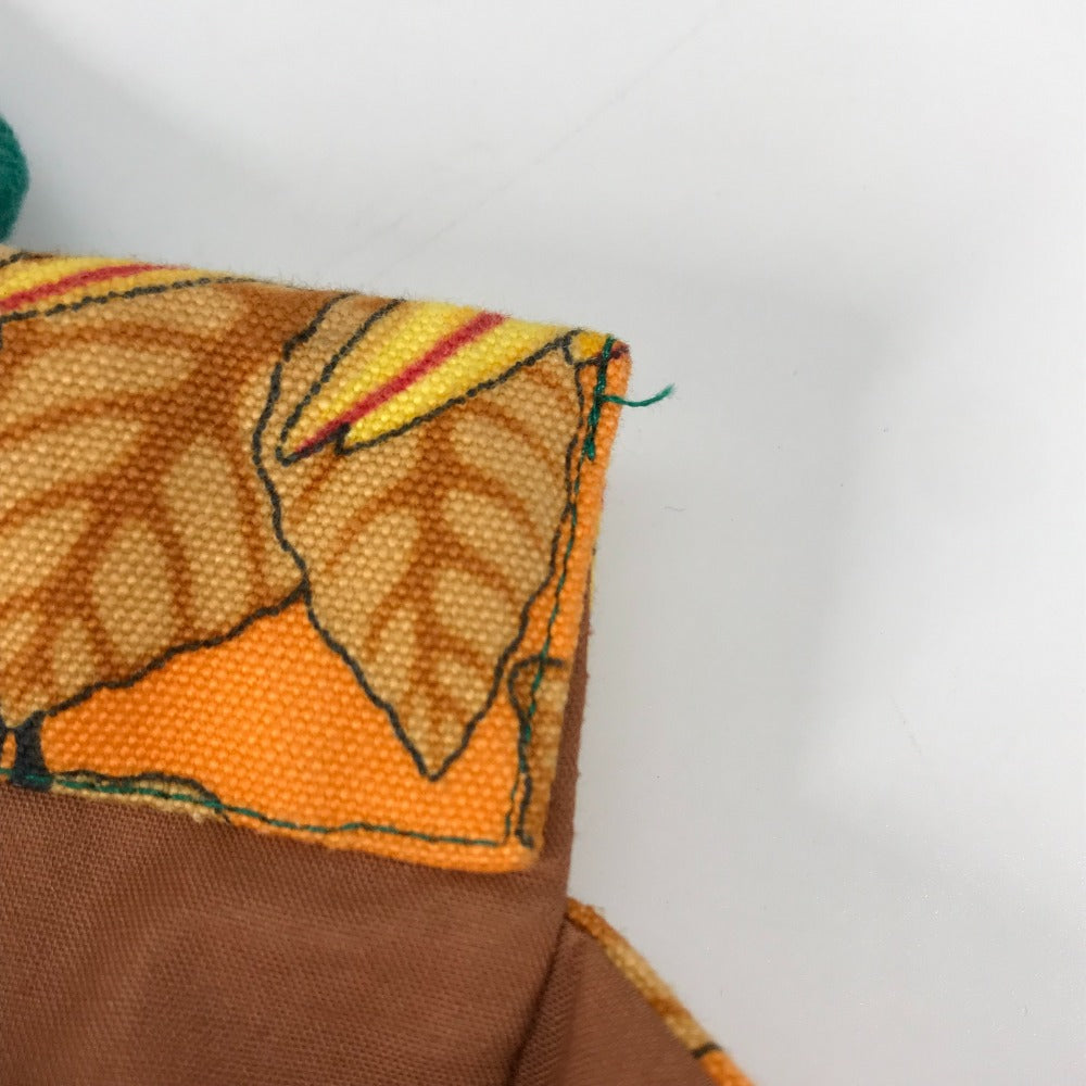 HERMES ラージ ヴィンテージ バードモチーフ 鳥柄 ショルダーバッグ 肩掛け トートバッグ キャンバス レディース オレンジ