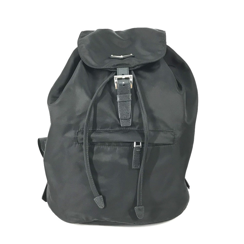 PRADA 1BZ032 ロゴプレート トライアングルロゴ 三角ロゴ プレート バックパック カバン リュックサック ナイロン/レザー レディース ブラック
