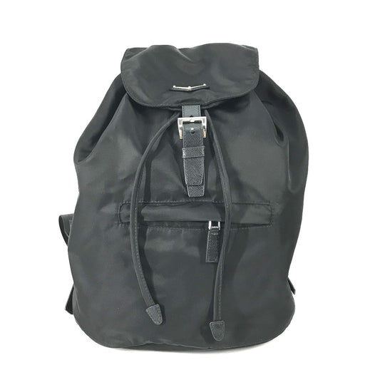 PRADA 1BZ032 ロゴプレート トライアングルロゴ 三角ロゴ プレート バックパック カバン リュックサック ナイロン/レザー レディース ブラック