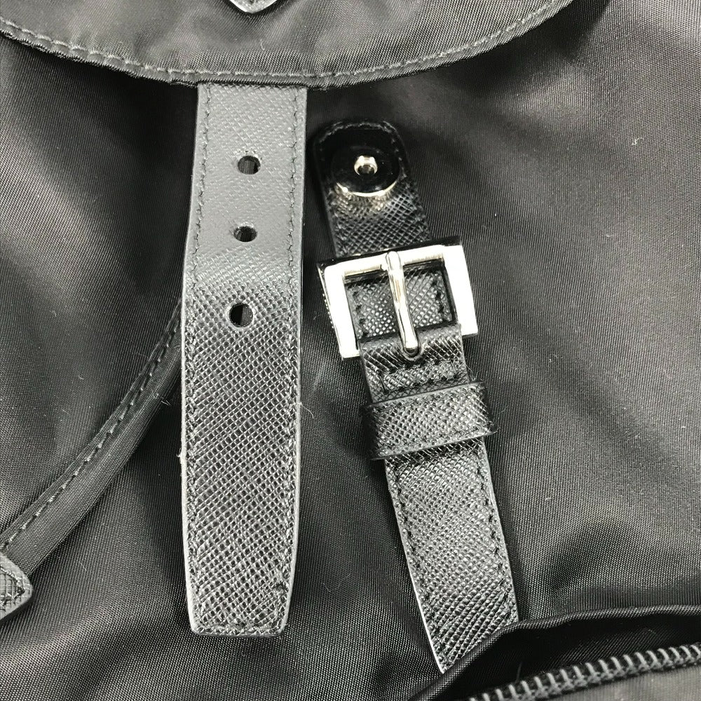 PRADA 1BZ032 ロゴプレート トライアングルロゴ 三角ロゴ プレート バックパック カバン リュックサック ナイロン/レザー レディース ブラック