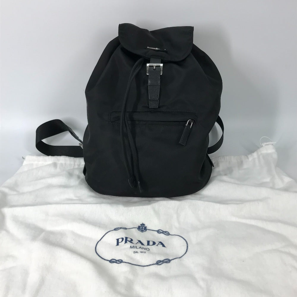 PRADA 1BZ032 ロゴプレート トライアングルロゴ 三角ロゴ プレート バックパック カバン リュックサック ナイロン/レザー レディース ブラック