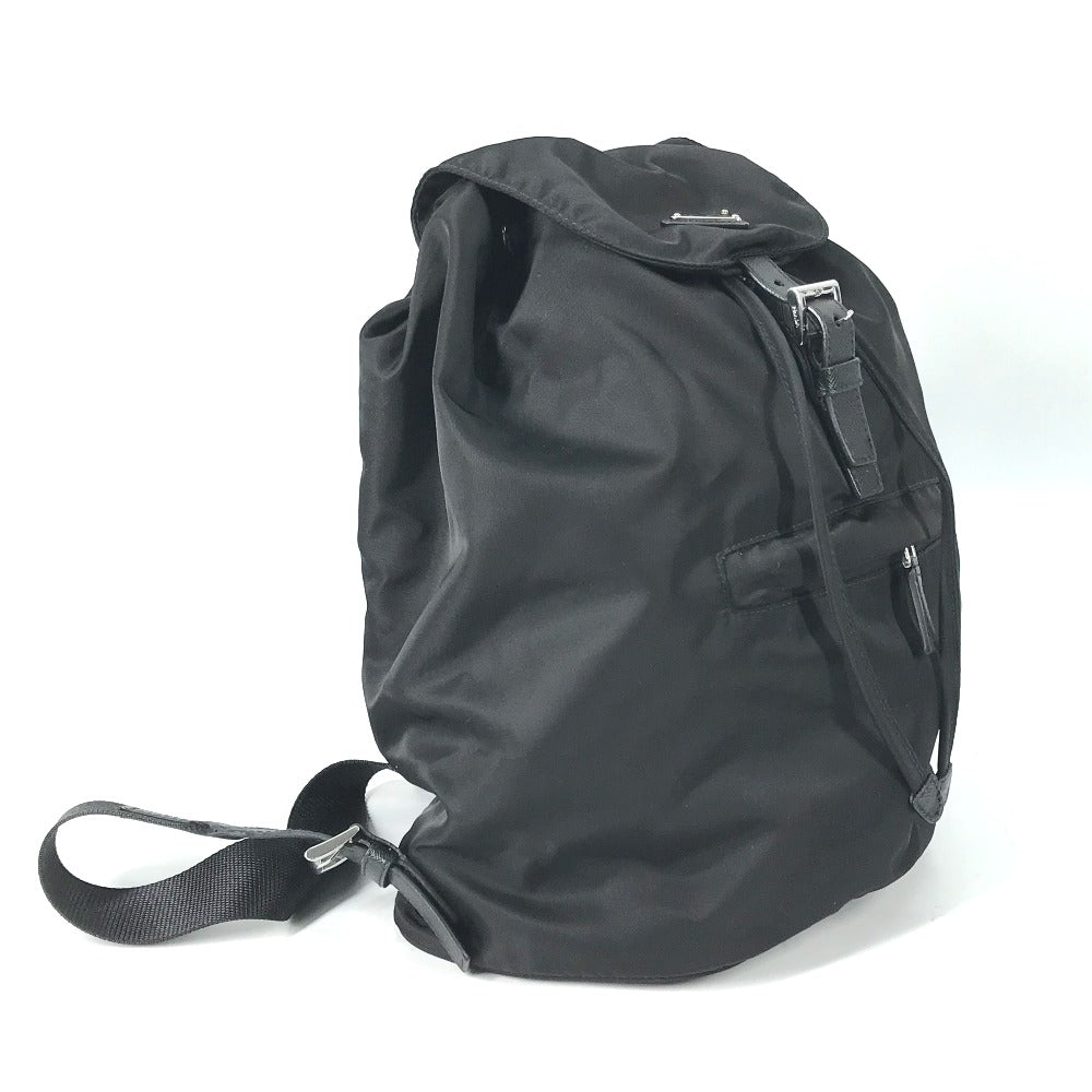 PRADA 1BZ032 ロゴプレート トライアングルロゴ 三角ロゴ プレート バックパック カバン リュックサック ナイロン/レザー レディース ブラック