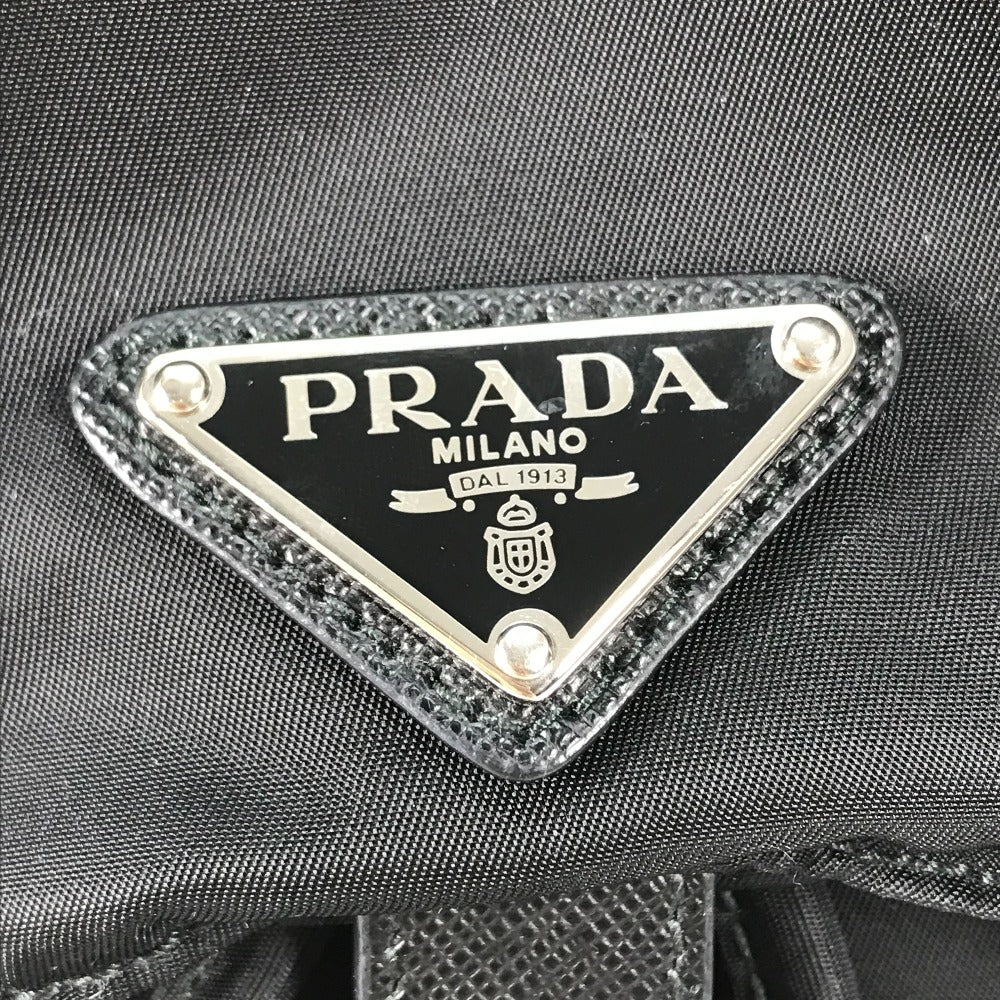 PRADA 1BZ032 ロゴプレート トライアングルロゴ 三角ロゴ プレート バックパック カバン リュックサック ナイロン/レザー レディース ブラック