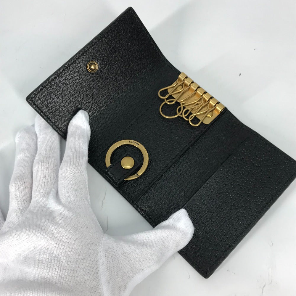GUCCI 435305 GG Marmont 6-Key Leather Key Case with Key Ring, Women's, Black