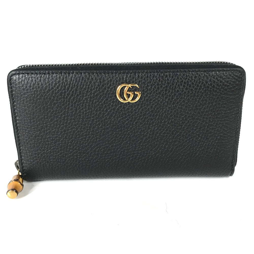 GUCCI 739499 GGマーモント バンブー ラウンドファスナー ロングウォレット 長財布 レザー レディース ネイビー