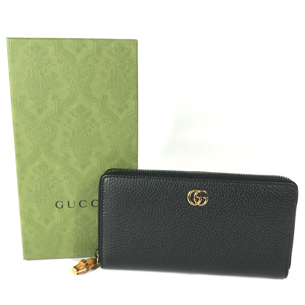 GUCCI 739499 GGマーモント バンブー ラウンドファスナー ロングウォレット 長財布 レザー レディース ネイビー