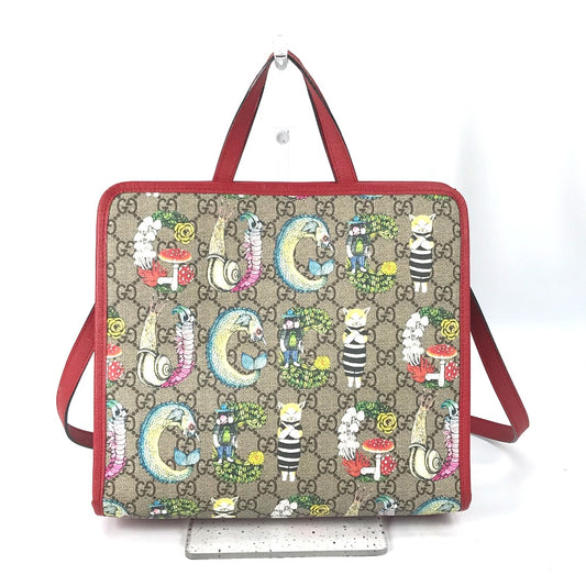GUCCI 612992 GG ヒグチユウコ チルドレンズ キャット 猫 2WAY ショルダーバッグ 斜め掛け ハンドバッグ GGスプリームキャンバス キッズ ベージュ