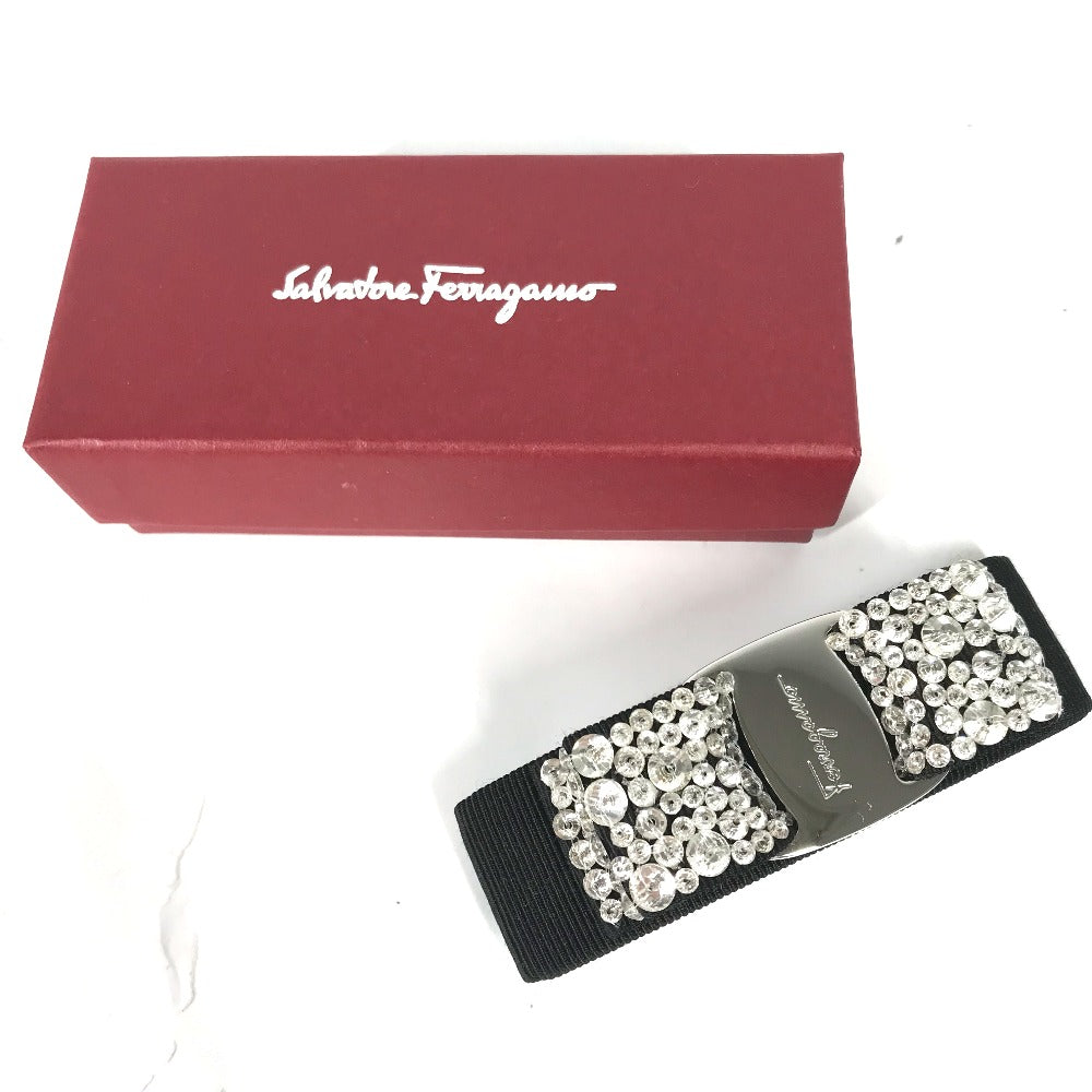 Salvatore Ferragamo ロゴ ヴァラ リボン ラインストーン 髪飾り 髪留め ヘアアクセサリー バレッタ ナイロン レディース ブラック