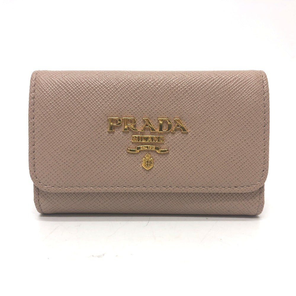 PRADA 1PG004 Logo 4-Ring Key Case in Saffiano Leather, Pink