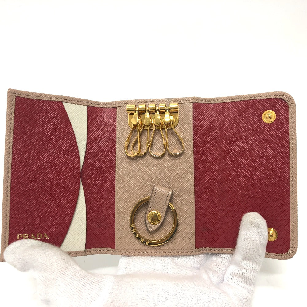 PRADA 1PG004 Logo 4-Ring Key Case in Saffiano Leather, Pink