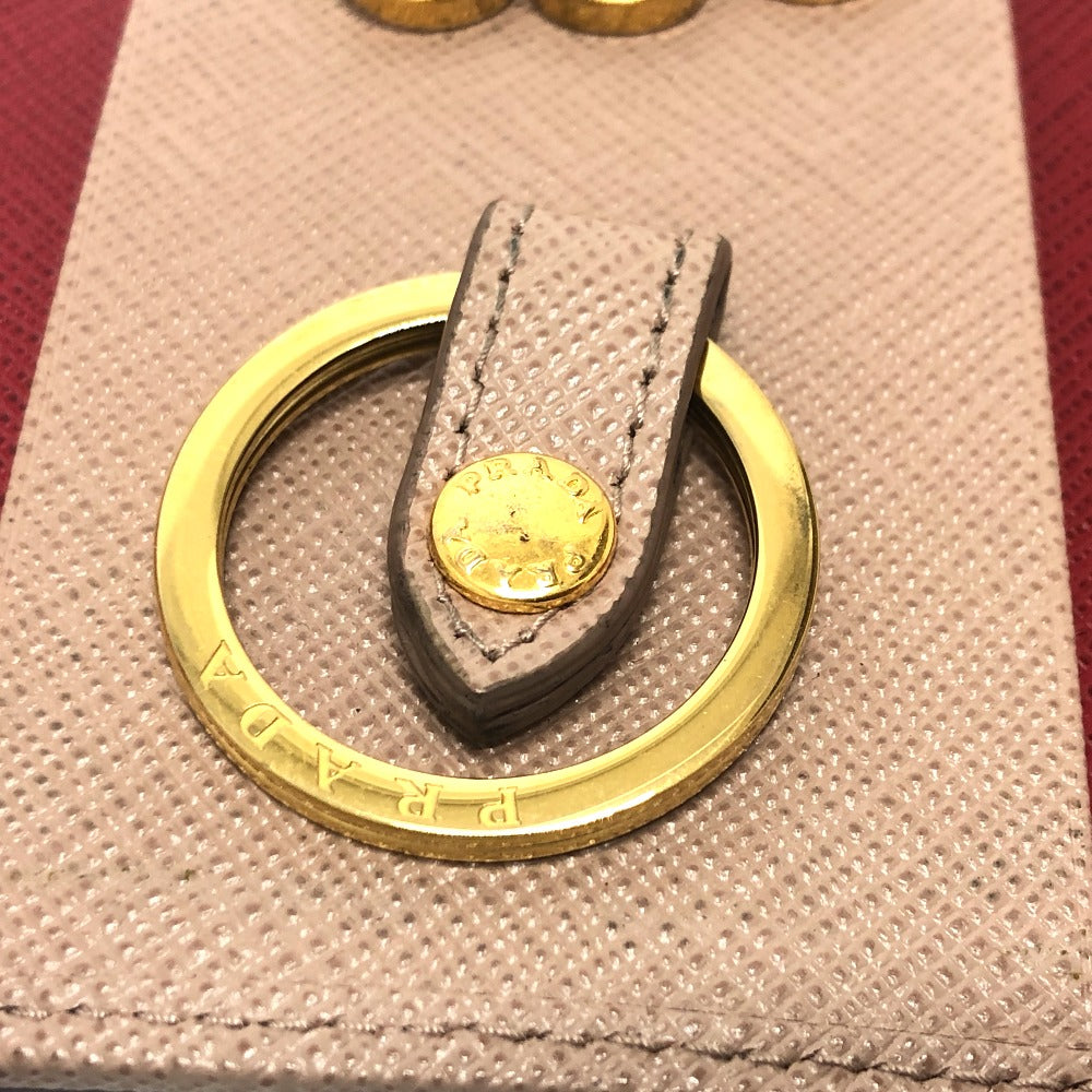 PRADA 1PG004 Logo 4-Ring Key Case in Saffiano Leather, Pink