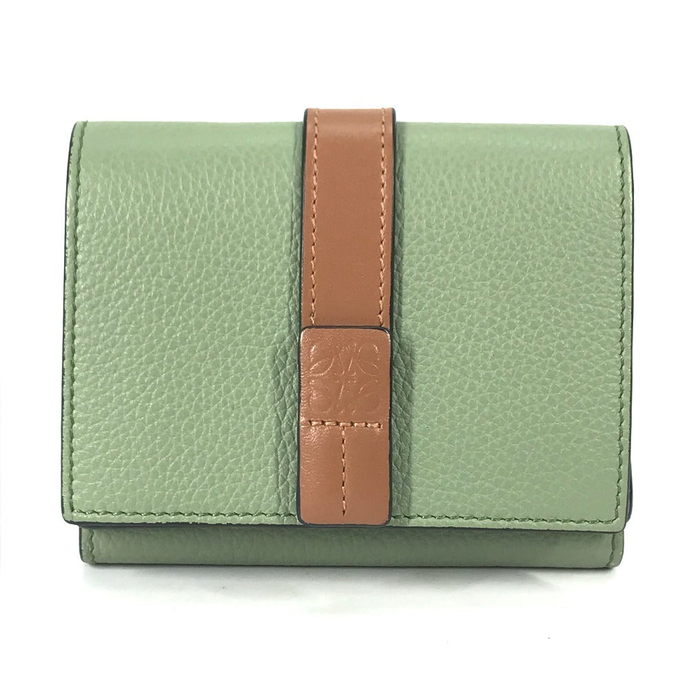 LOEWE アナグラム スモール バーティカル ウォレット コンパクトウォレット 3つ折り財布 レザー レディース グリーン