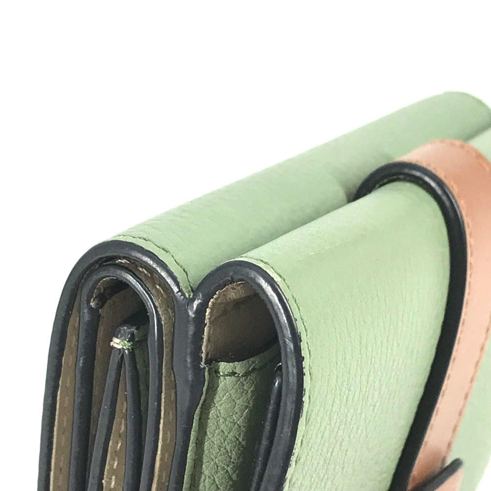 LOEWE アナグラム スモール バーティカル ウォレット コンパクトウォレット 3つ折り財布 レザー レディース グリーン