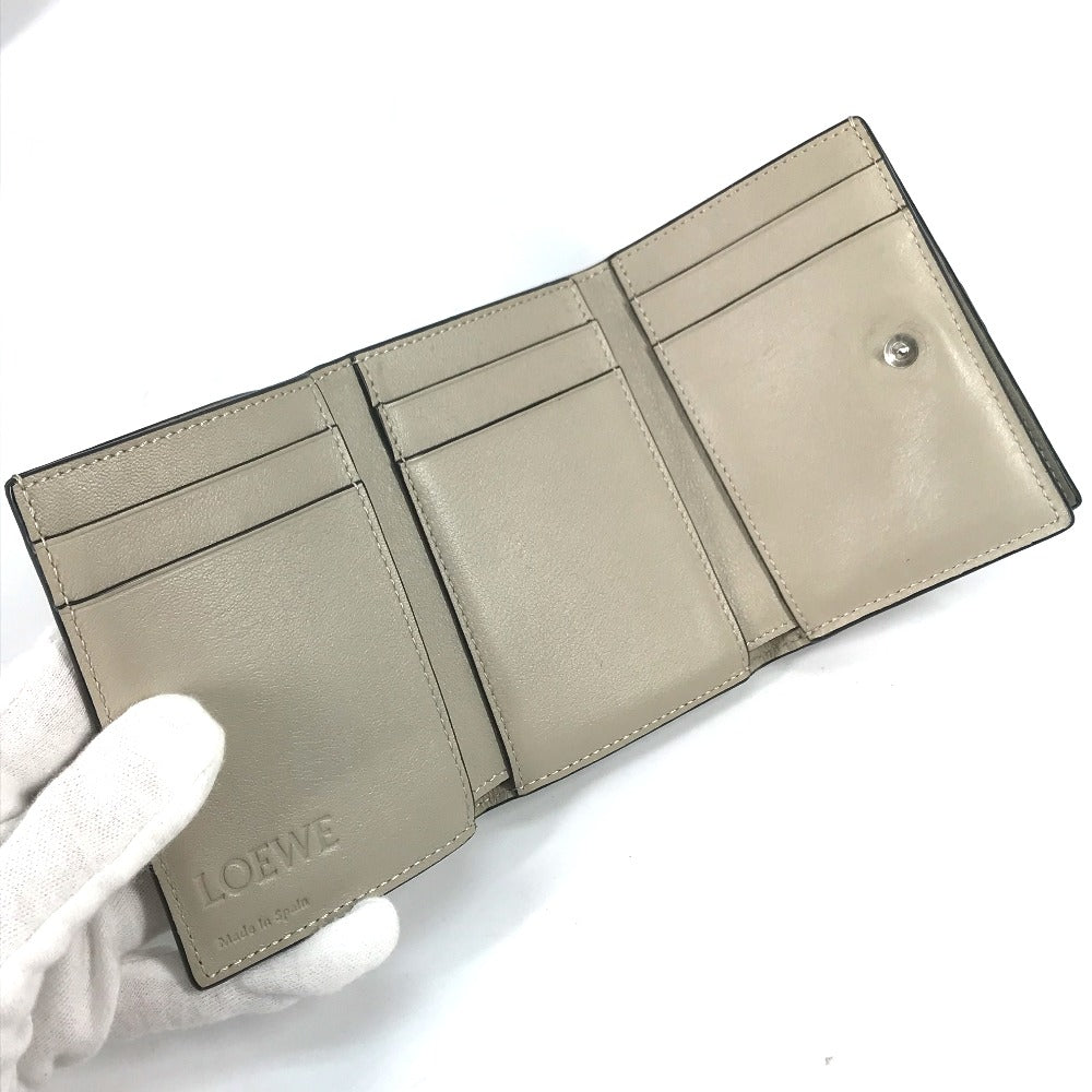 LOEWE アナグラム スモール バーティカル ウォレット コンパクトウォレット 3つ折り財布 レザー レディース グリーン