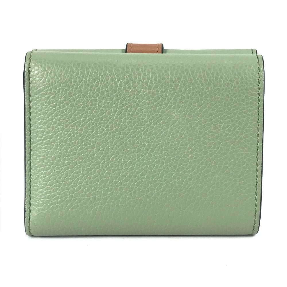 LOEWE アナグラム スモール バーティカル ウォレット コンパクトウォレット 3つ折り財布 レザー レディース グリーン