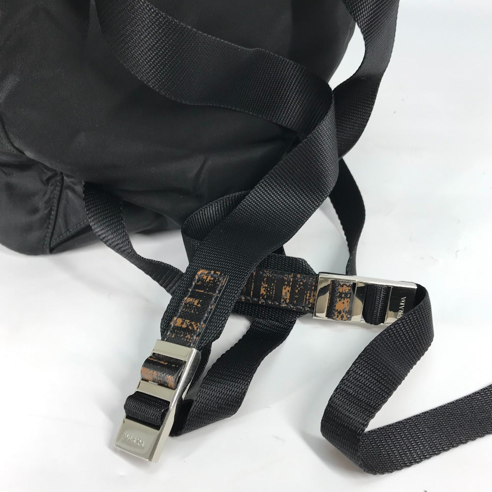 PRADA 1BZ038 Triangle Logo Plaid Check Backpack, Drawstring, Nylon/Leather, Men's, Black