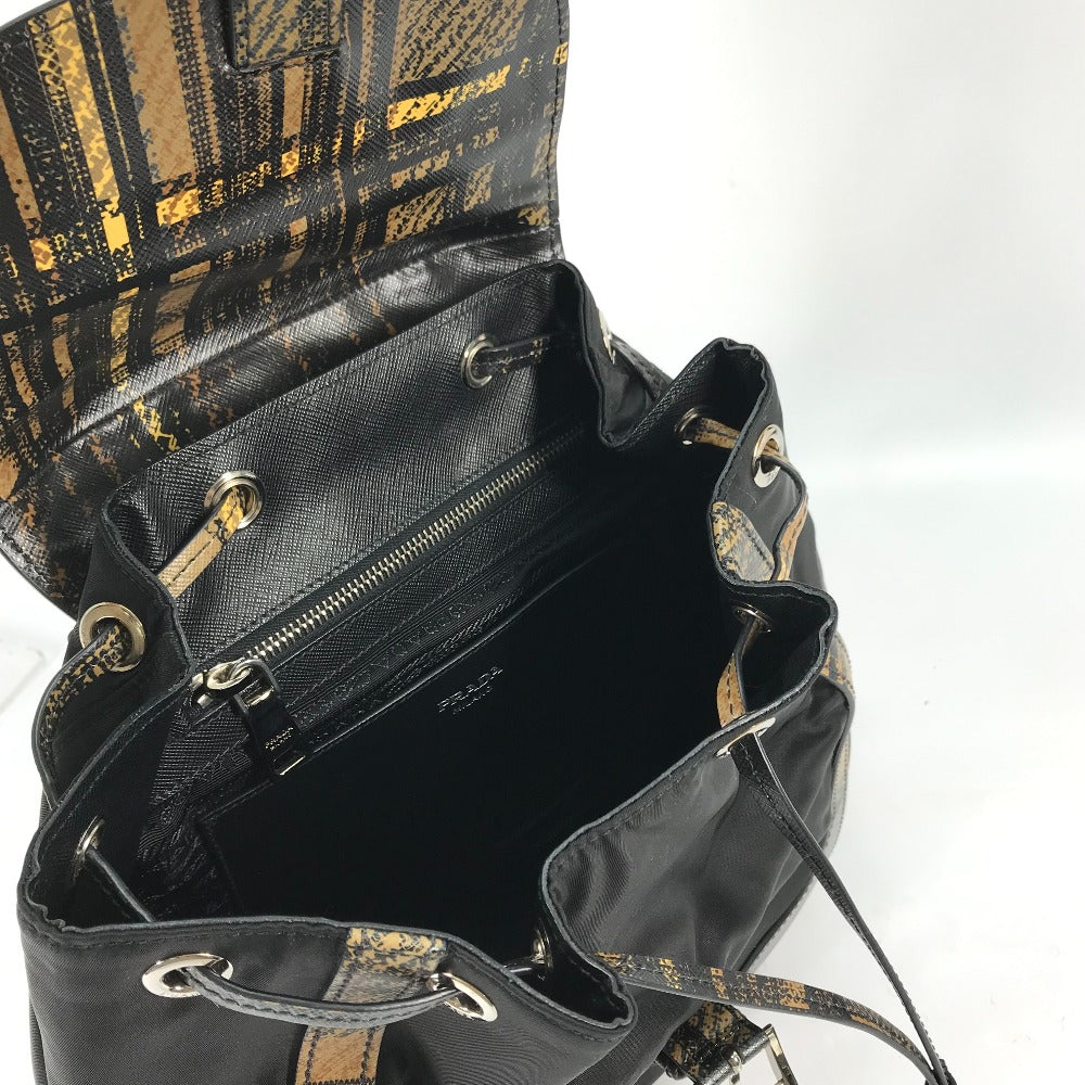 PRADA 1BZ038 Triangle Logo Plaid Check Backpack, Drawstring, Nylon/Leather, Men's, Black
