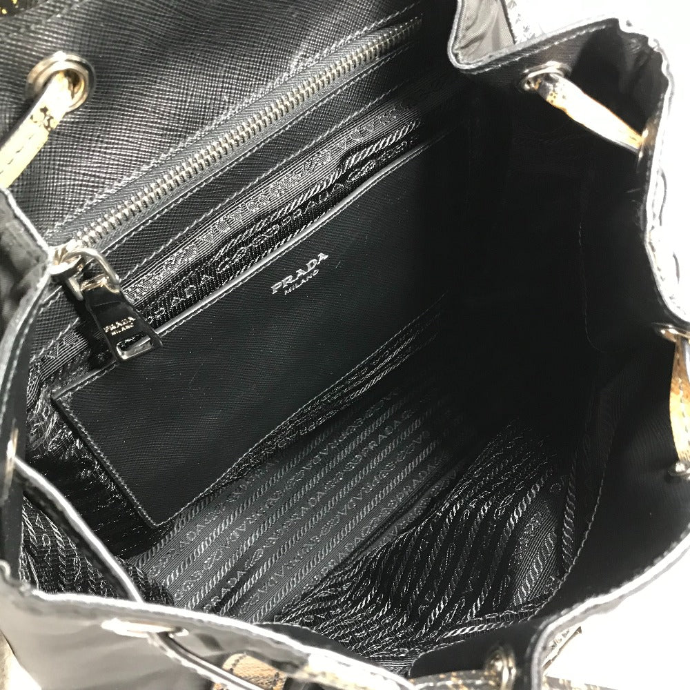 PRADA 1BZ038 Triangle Logo Plaid Check Backpack, Drawstring, Nylon/Leather, Men's, Black