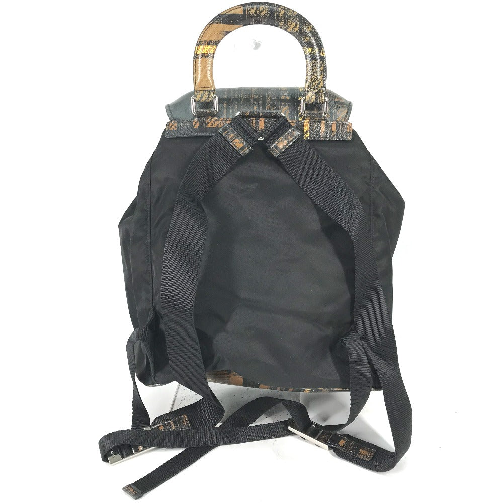 PRADA 1BZ038 Triangle Logo Plaid Check Backpack, Drawstring, Nylon/Leather, Men's, Black