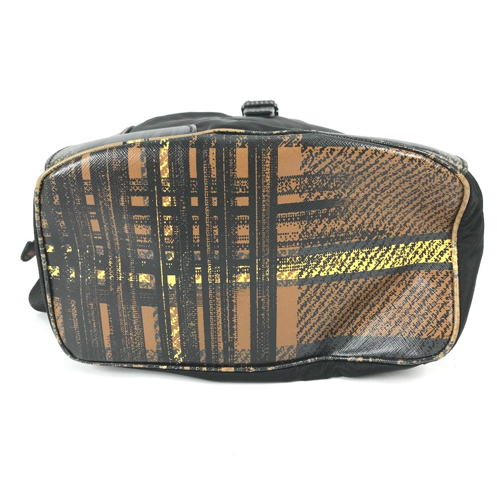 PRADA 1BZ038 Triangle Logo Plaid Check Backpack, Drawstring, Nylon/Leather, Men's, Black