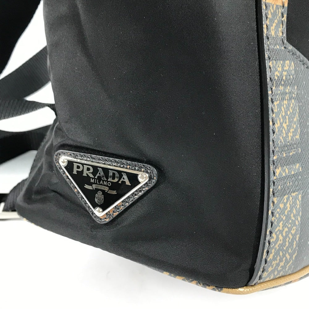 PRADA 1BZ038 Triangle Logo Plaid Check Backpack, Drawstring, Nylon/Leather, Men's, Black
