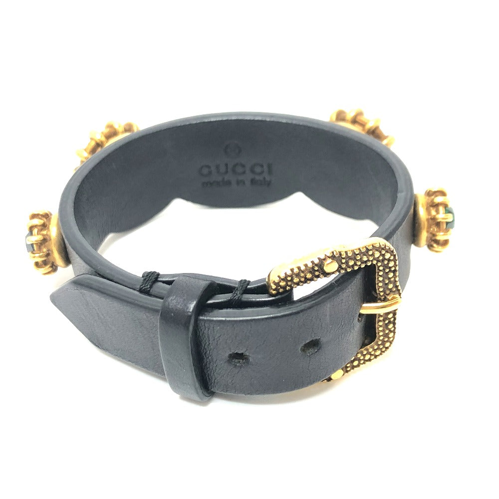 GUCCI Tiger Head Accessory Bracelet Leather Men's Black