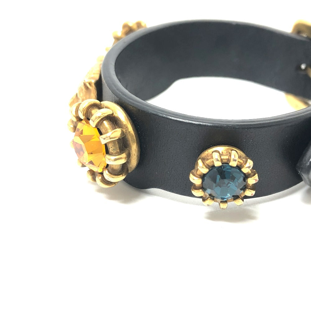 GUCCI Tiger Head Accessory Bracelet Leather Men's Black
