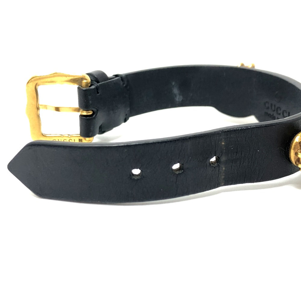 GUCCI Tiger Head Accessory Bracelet Leather Men's Black