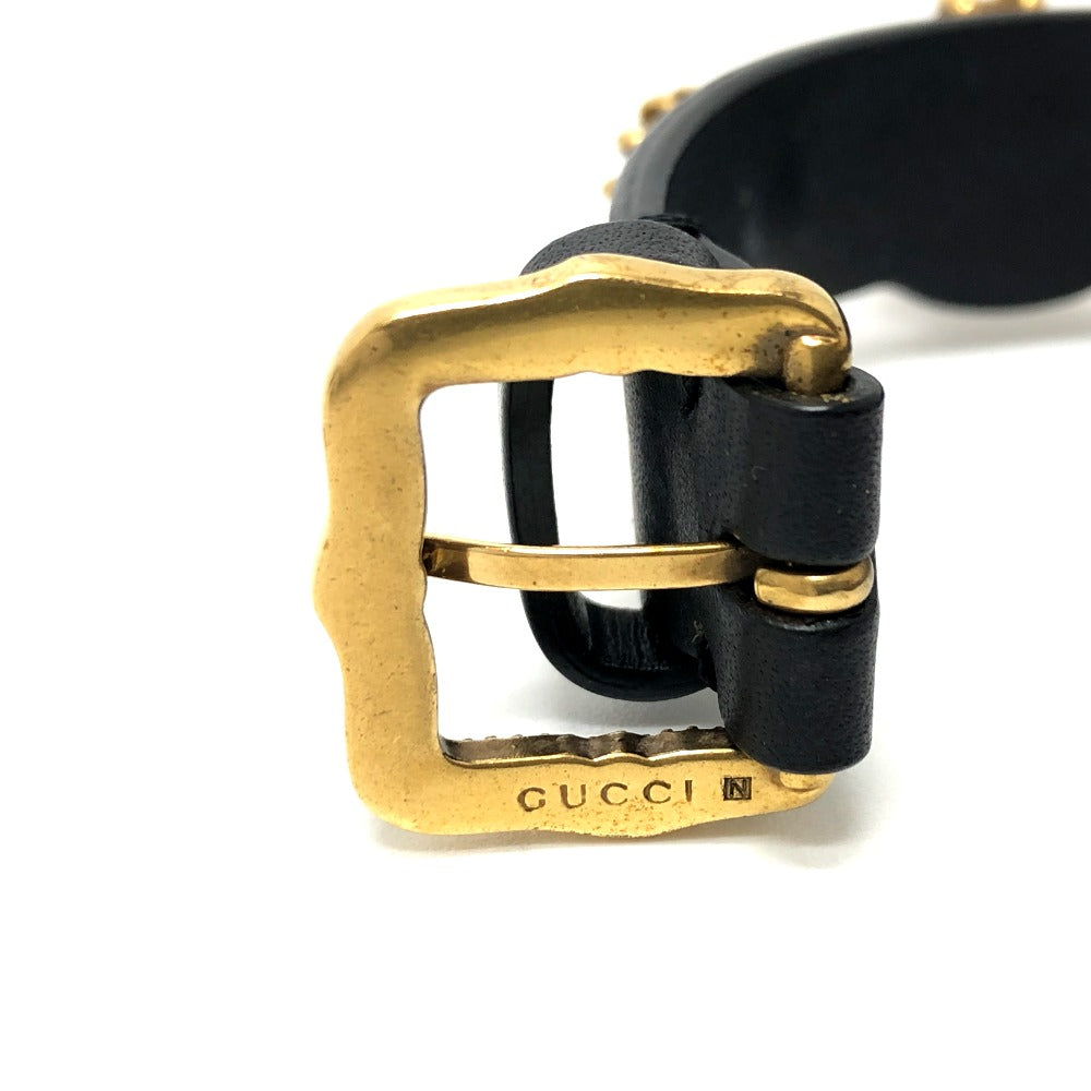 GUCCI Tiger Head Accessory Bracelet Leather Men's Black